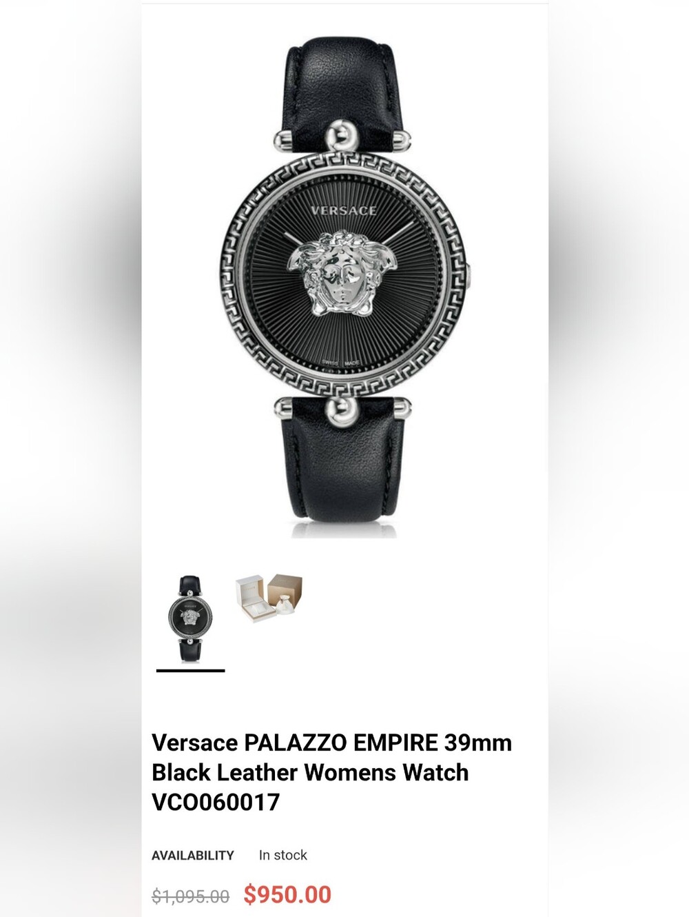 Versace Palazzo Black Leather Strap Silver-Tone Medusa Dial Watch - Picture 12 of 13